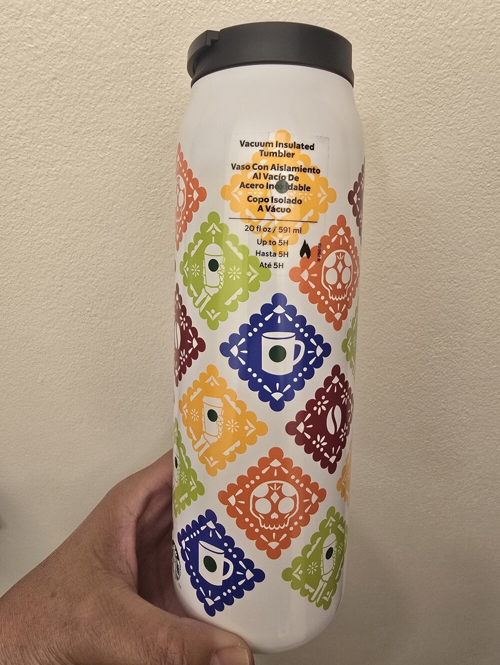 Starbucks White Tumbler with Multicolor Diamond Icons